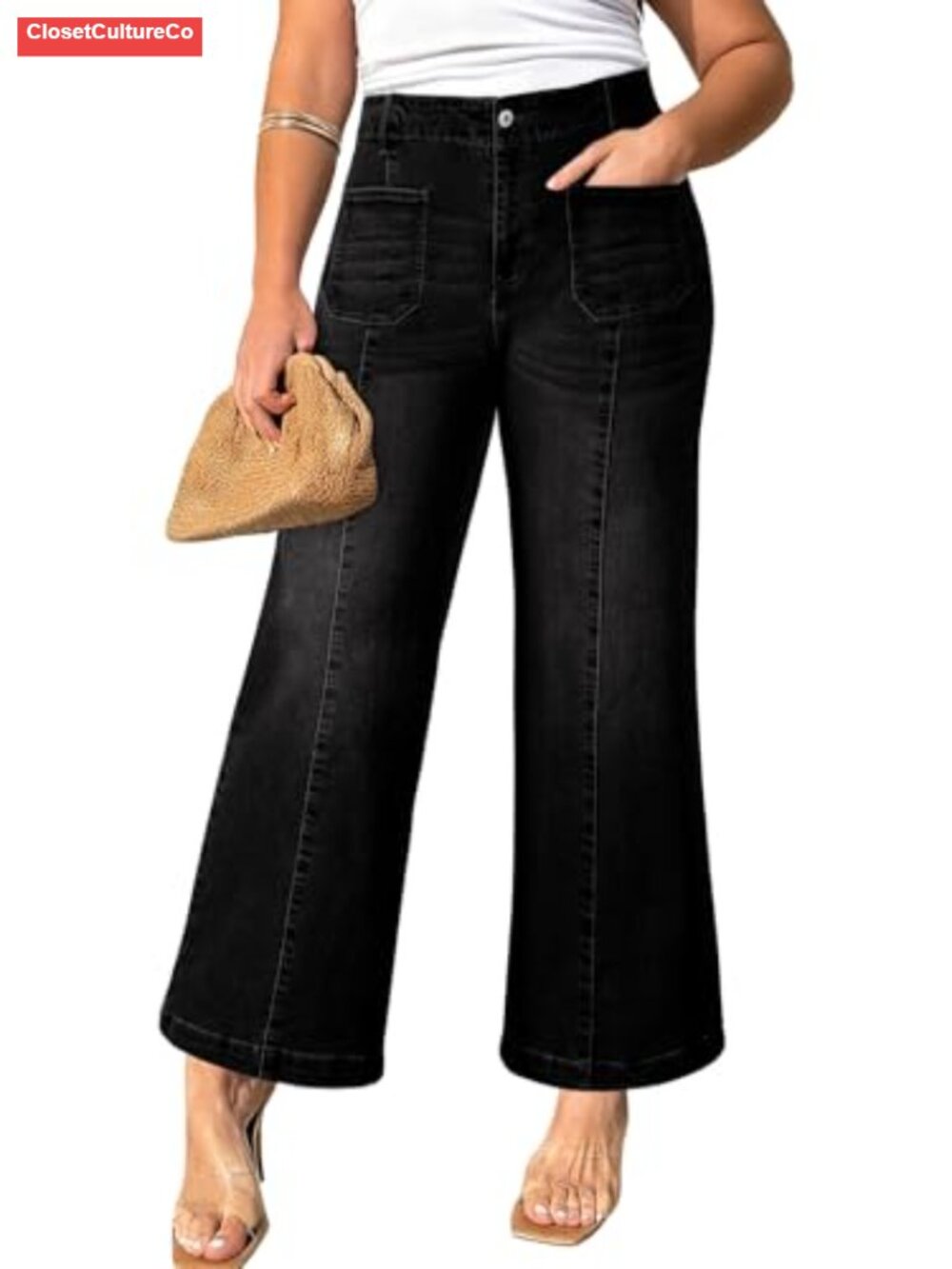 Plus Size Wide Leg Jeans High Waist Loose Fit Stretch Denim Pants